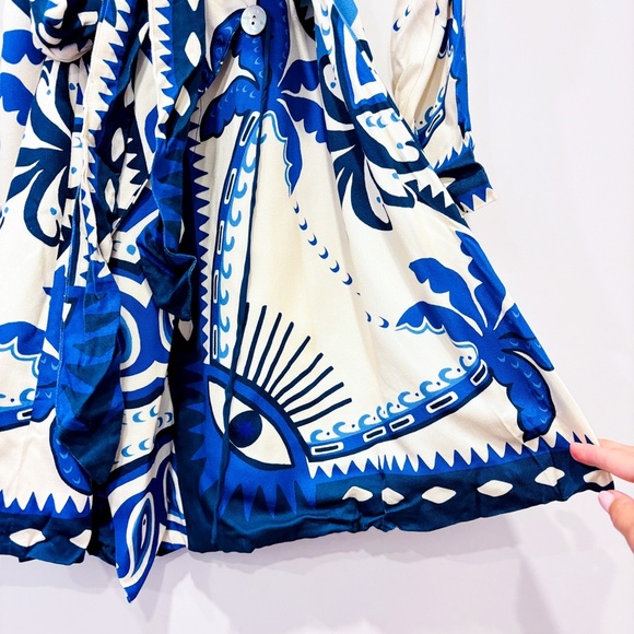 FARM RIO Long-Sleeve Blue & Cream Blazer Dress - Picture 11 of 13